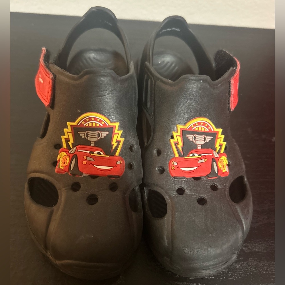 Lightning McQueen toddler crocs/ velcro slip-ons- size 10(run a tad small)
